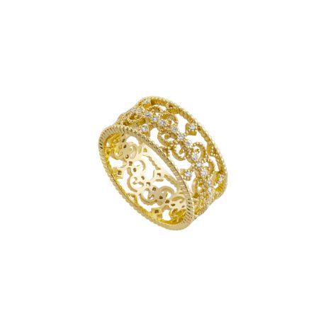 Inel tip verigheta placat cu aur galben de 18 K si decorat cu pietre cubic zirconia incolore Lace, 04L15-00639, Oxette Romania