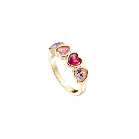 Inel placat cu aur galben de 18 K decorat cu inimi multicolore Happy Hearts, 04L15-00676, Oxette Romania