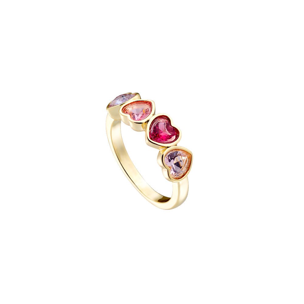 Inel placat cu aur galben de 18 K decorat cu inimi multicolore Happy Hearts, 04L15-00676, Oxette Romania