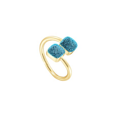 Inel intredeschis placat cu aur galben de 18 K decorat cu glitter turcoaz Princess, 04L15-00681, Oxette Romania