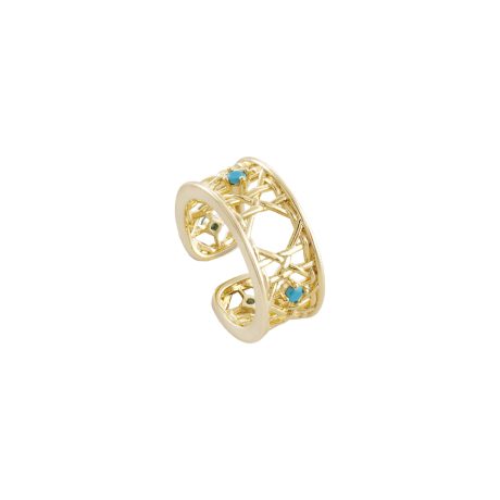 Inel lat placat cu aur de 18K decorat cu pietre cubic zirconia turcoaz Basket, 04L15-00740, Oxette Romania