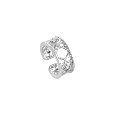 Inel lat placat cu rodiu cu pietre cubic zirconia incolor Basket, 04L15-00742, Oxette Romania