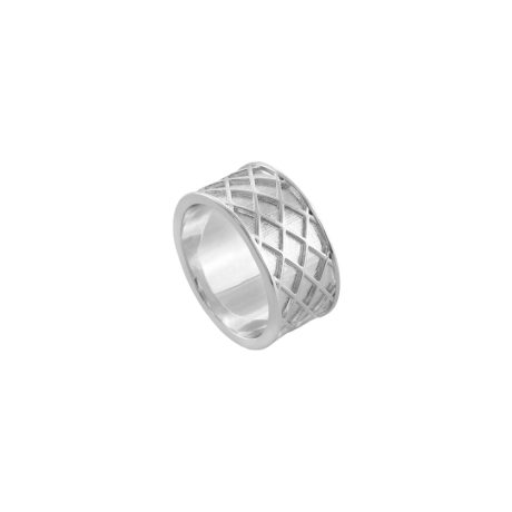 Inel lat placat cu rodiu cu efect plasa Harlequin, 04L15-00744, Oxette Romania