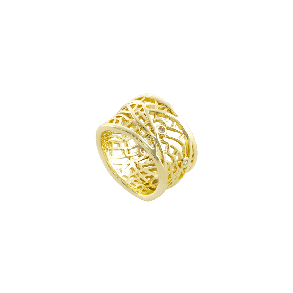 Inel lat filigranat placat cu aur 18k Lace, 04L15-00757, Oxette Romania