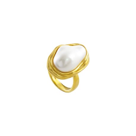 Inel statement placat cu aur de 18k cu perla Fiore, 04L27-00784, Oxette Romania