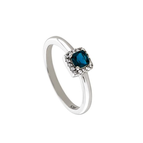 Inel din argint placat cu rodiu si decorat cu piatra cubic zirconia albastra Kate Gifting, 04X01-03803, Oxette Romania