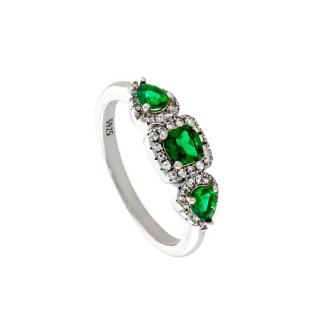 Inel din argint placat cu rodiu si decorat cu trei pietre cubic zirconia verzi Kate Gifting, 04X01-03810, Oxette Romania