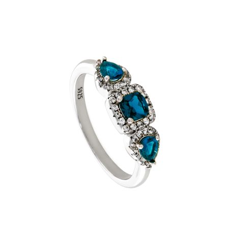 Inel din argint placat cu rodiu si decorat cu trei pietre cubic zirconia albastre Kate Gifting, 04X01-03812, Oxette Romania