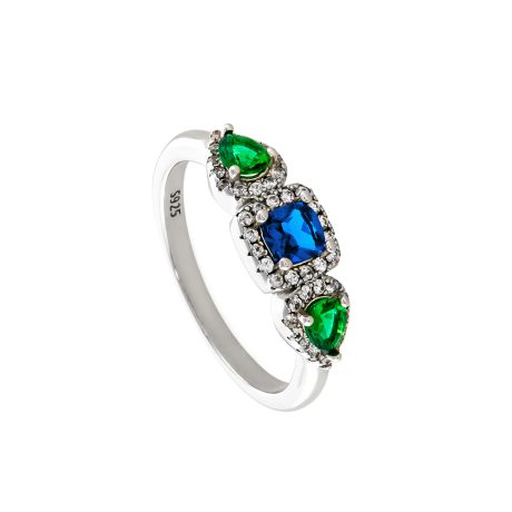 Inel din argint placat cu rodiu decorat cu pietre cubic zirconia verzi si albastre Kate Gifting, 04X01-03819, Oxette Romania