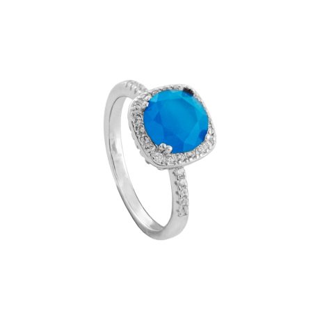 Inel din argint placat cu rodiu si decorat cu piatra cubic zirconia aqua Kate, 04X01-03831, Oxette Romania