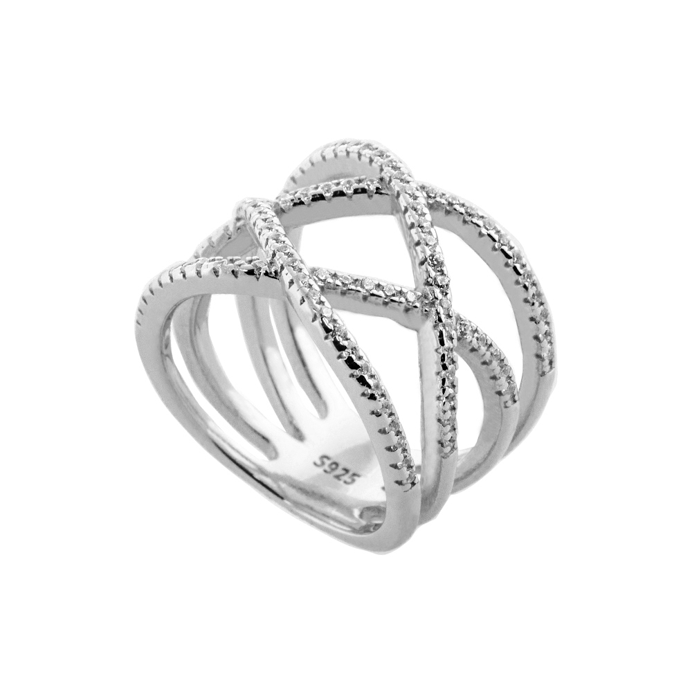 Inel argint placat cu rodiu statement si cristale zirconia incolore Sonata, 04X01-03838, Oxette Romania