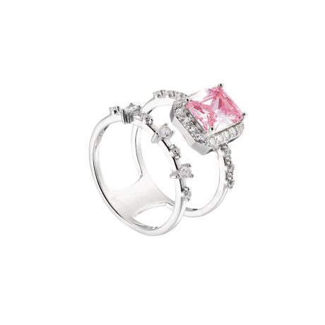 Inel argint dublu cu piatra dreptunghiulara roz Kate Gifting, 04X01-03851, Oxette Romania