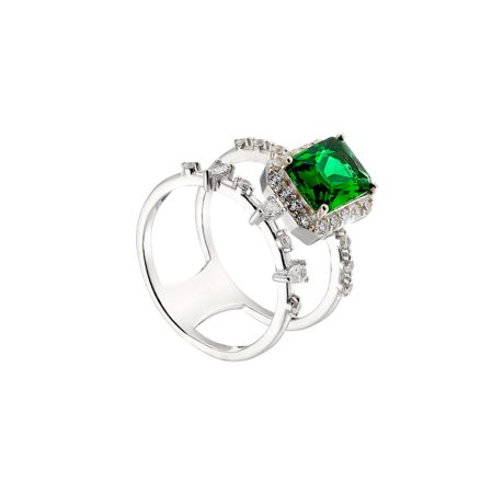 Inel argint dublu cu piatra dreptunghiulara verde Kate Gifting, 04X01-03852, Oxette Romania