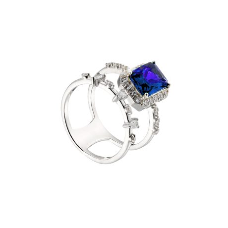 Inel argint dublu cu piatra dreptunghiulara albastra Kate Gifting, 04X01-03853, Oxette Romania