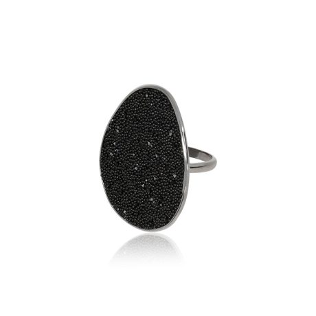 Inel argint statement cu cristale caviar negre Meteorite, 04X01-03913 (2), Oxette Romania