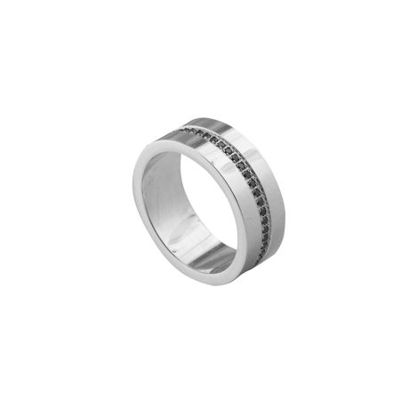 Inel dama otel inoxidabil cu pietre cubic zirconia negre Heavy Metal, 04X03-00230, Oxette Romania