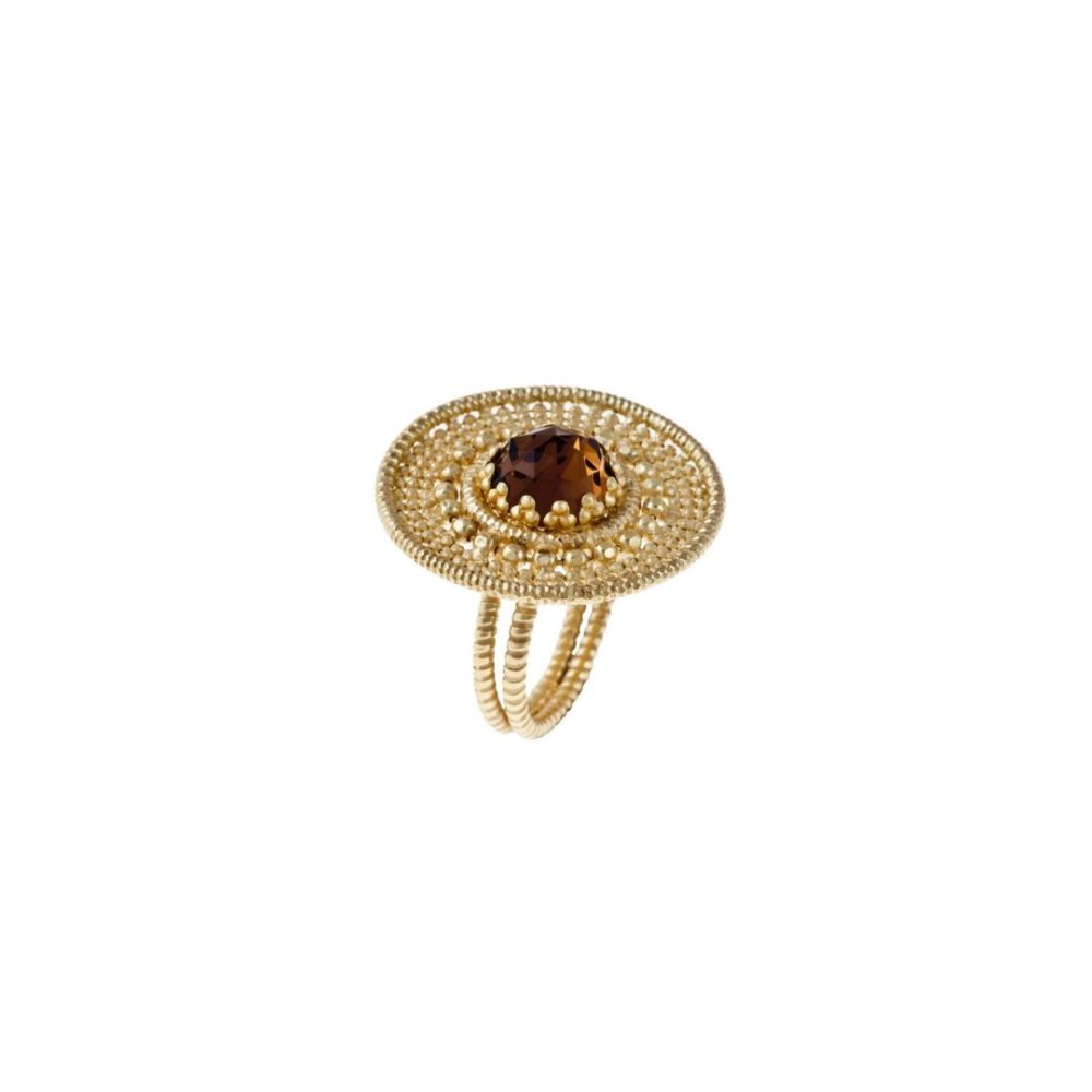 Inel cu palarie din argint placat cu aur galben de 18 K cu cristal sampanie Icon, 04X05-00556-2, Oxette Romania