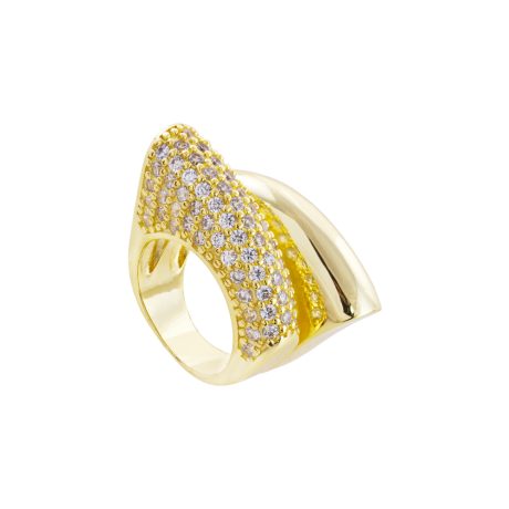 Inel argint placat cu aur galben de 18 K statement si cristale zirconia incolore Sirene, 04X05-01644, Oxette Romania