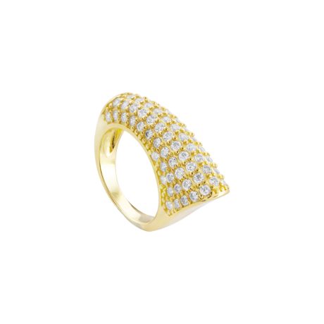 Inel argint placat cu aur galben de 18 K statement decorat cu zirconia incolore Sirene, 04X05-01646, Oxette Romania