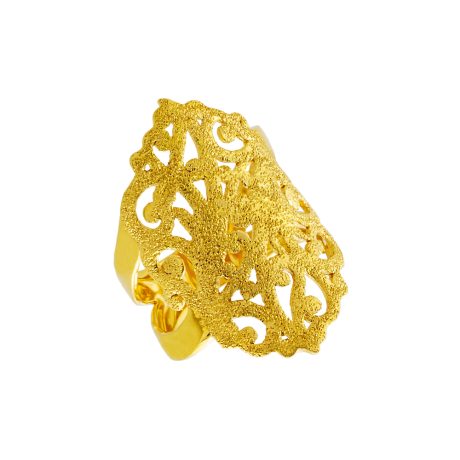 Inel argint placat cu aur galben sablat de 18 K  aspect dantelat sablat Golden Dust, 04X05-01649, Oxette Romania
