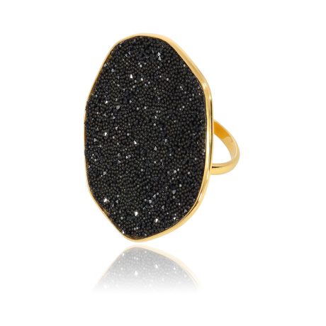 Inel statement din argint placat cu aur galben de 18 K decorat cu cristale naturale Meteorite, 04X05-01654, Oxette Romania