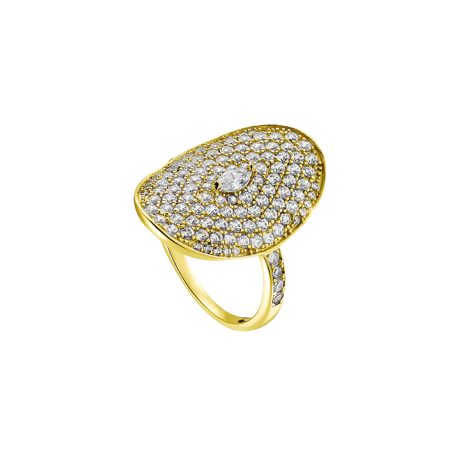 Inel argint placat cu aur galben de 18 K decorat cu element oval presarat cu pietre incolore Jazzy, 04X05-01666, Oxette Romania