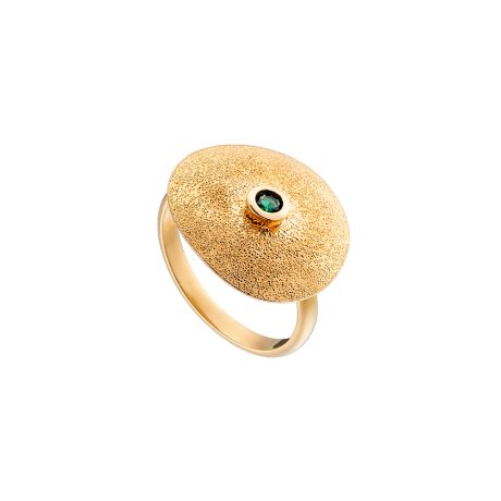Inel argint placat cu aur de 18K cu element rotund si piatra verde Noblesse, 04X05-01706, Oxette Romania