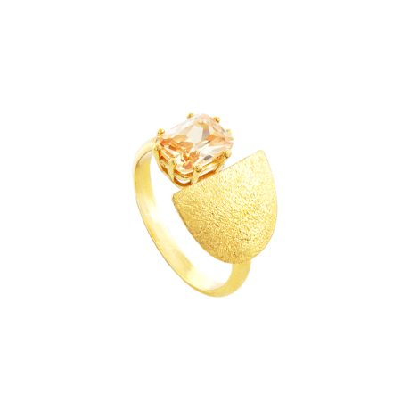 Inel argint placat cu aur de 18K cu semicerc si piatra zirconia Golden Dust, 04X05-01714-1, Oxette Romania