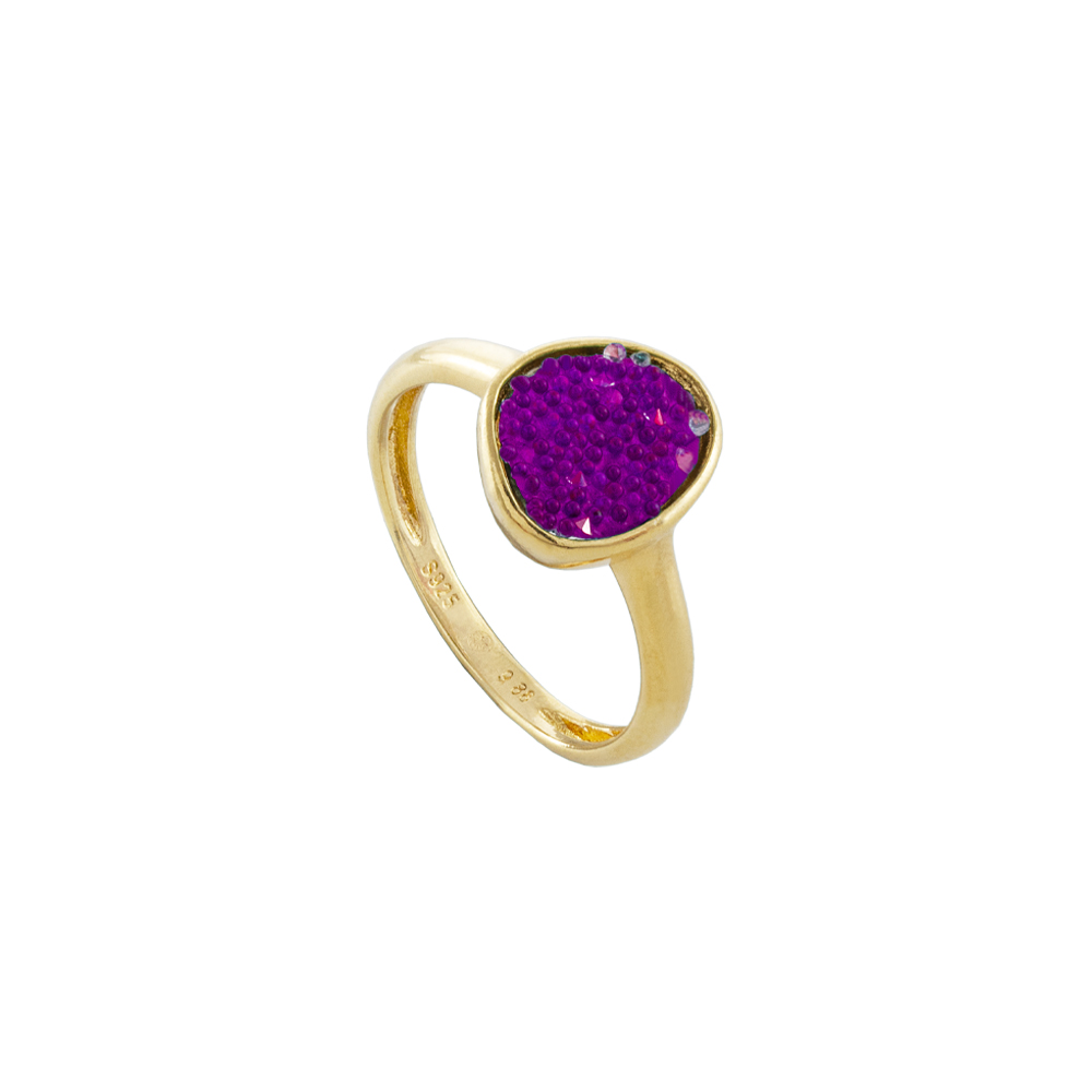 Inel argint placat cu aur de 18K cu cristale caviar mov Noblesse, 04X05-01716, Oxette Romania
