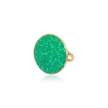 Inel statement argint placat cu aur de 18K cu cristale caviar verzi Noblesse, 04X05-01721, Oxette Romania