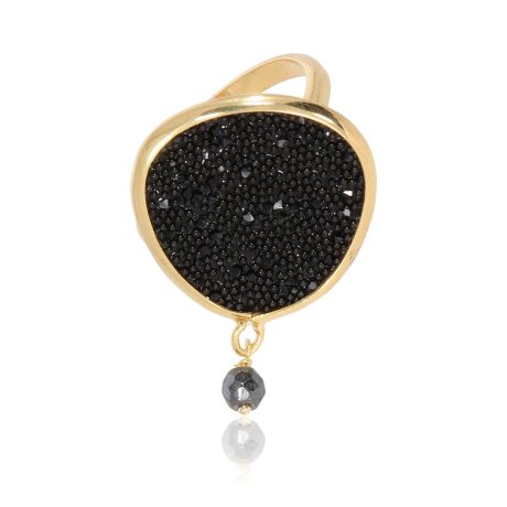 Inel argint placat cu aur de 18K cu cristale caviar negre Stardust, 04X05-01741, Oxette Romania