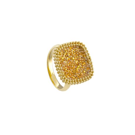 Inel argint placat cu aur galben de 18K cu cristale caviar aurii Sunset, 04X05-01751, Oxette Romania