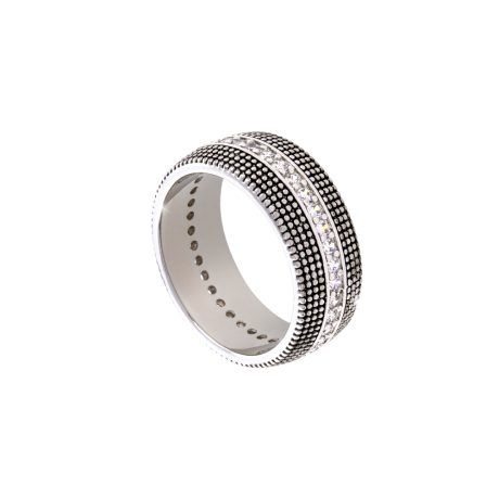 Inel tip verigheta placat cu rodiu si ruteniu decorat cu cristale zirconia Natrix, 04X15-00221, Oxette Romania