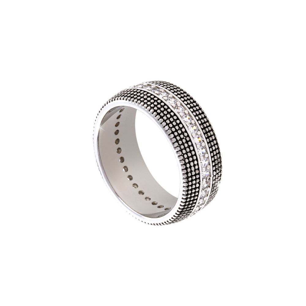 Inel tip verigheta placat cu rodiu si ruteniu decorat cu cristale zirconia Natrix, 04X15-00221, Oxette Romania