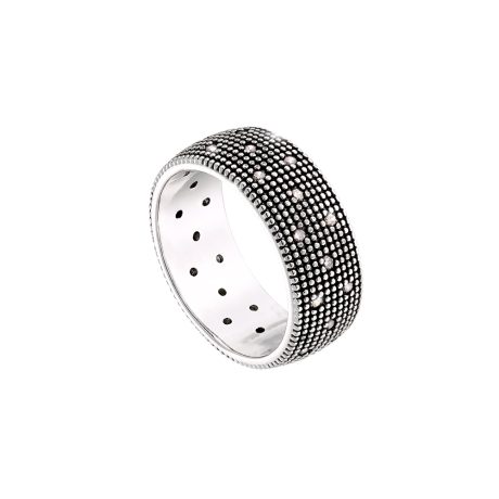 Inel lat placat cu rodiu si ruteniu decorat cu cristale zirconia Natrix, 04X15-00222, Oxette Romania