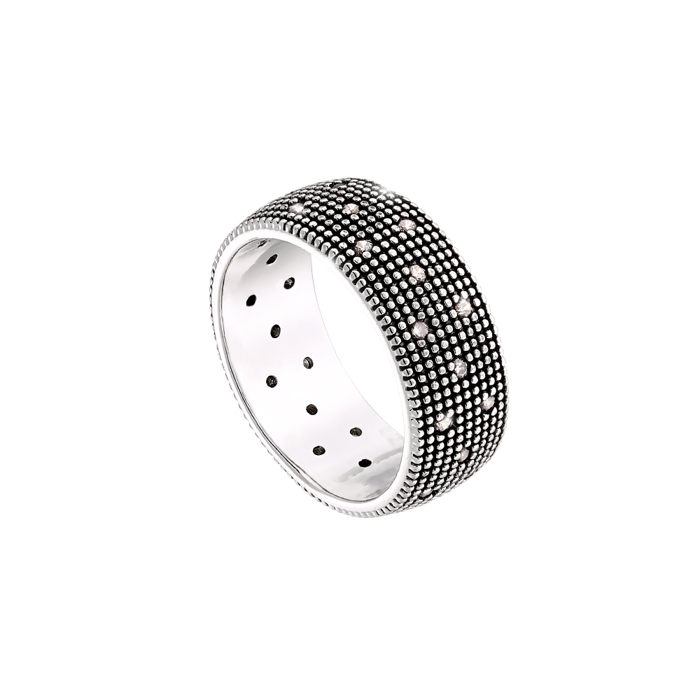 Inel lat placat cu rodiu si ruteniu decorat cu cristale zirconia Natrix, 04X15-00222, Oxette Romania