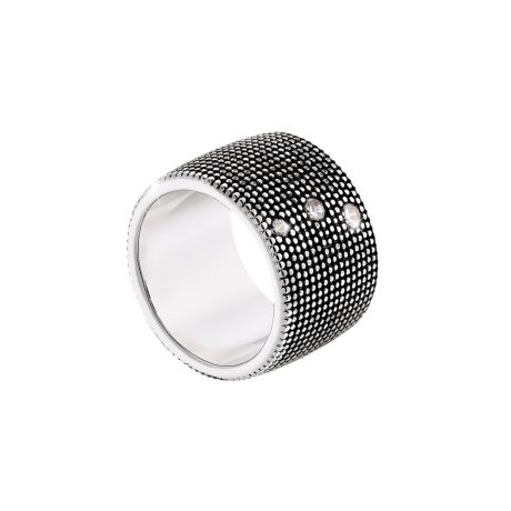 Inel lat tip verigheta placat cu rodiu si ruteniu si cristale zirconia Natrix, 04X15-00223, Oxette Romania