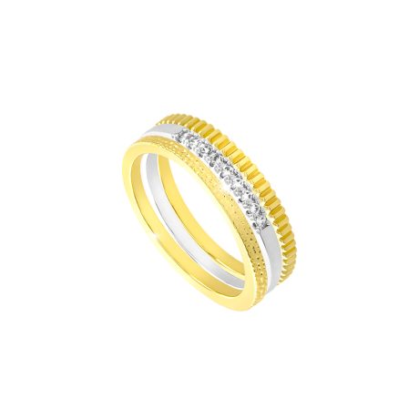 Inel triplu placat cu rodiu si aur galben de 18 K decorat cu cristale zirconia Natrix, 04X15-00229, Oxette Romania