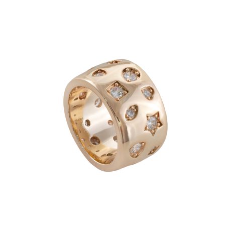 Inel lat placat cu aur roz de 18 K decorat cu pietre cubic zirconia incolore Splash, 04X15-00286, Oxette Romania