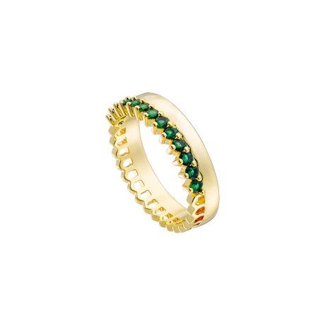 Inel tip verigheta placat cu aur galben de 18 K si decorat cu pietre cubic zirconia verzi Crown, 04X15-00306, Oxette Romania