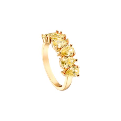 Inel placat cu aur galben de 18 K si decorat cu pietre cubic zirconia aurii Eleganza, 04X15-00311, Oxette Romania