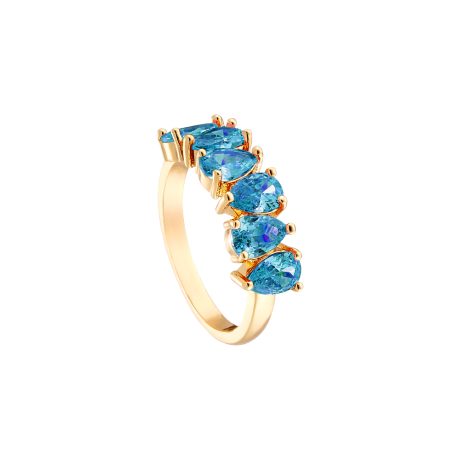 Inel placat cu aur galben de 18 K si decorat cu pietre cubic zirconia albastre Eleganza, 04X15-00312, Oxette Romania