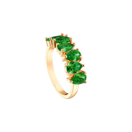 Inel placat cu aur galben de 18 K si decorat cu pietre cubic zirconia verzi Eleganza, 04X15-00313, Oxette Romania