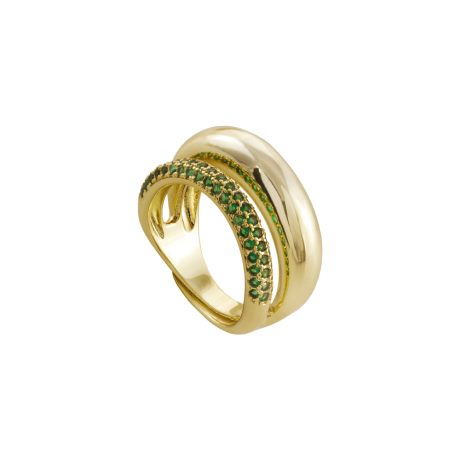 Inel statement placat cu aur galben de 18 K decorat cu pietre zirconia verzi Twist, 04X15-00320, Oxette Romania