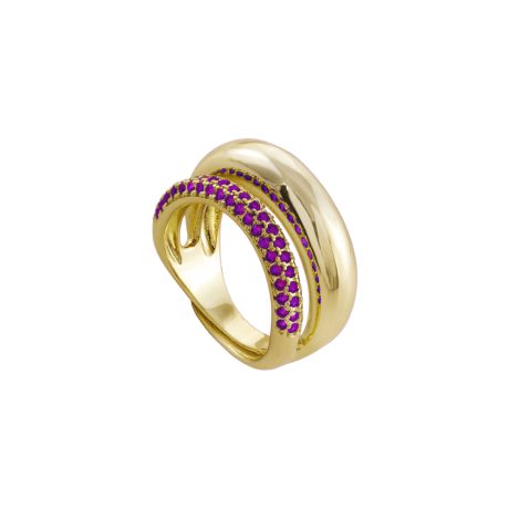Inel statement placat cu aur galben de 18 K decorat cu pietre cubic zirconia mov Twist, 04X15-00321, Oxette Romania