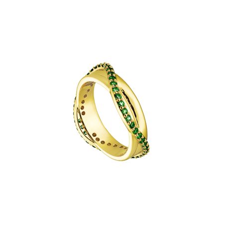 Inel rasucit placat cu aur galben de 18 K decorat cu pietre cubic zirconia verzi Twist, 04X15-00324, Oxette Romania
