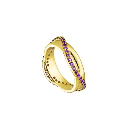 Inel rasucit placat cu aur galben de 18 K decorat cu pietre cubic zirconia mov Twist, 04X15-00325, Oxette Romania