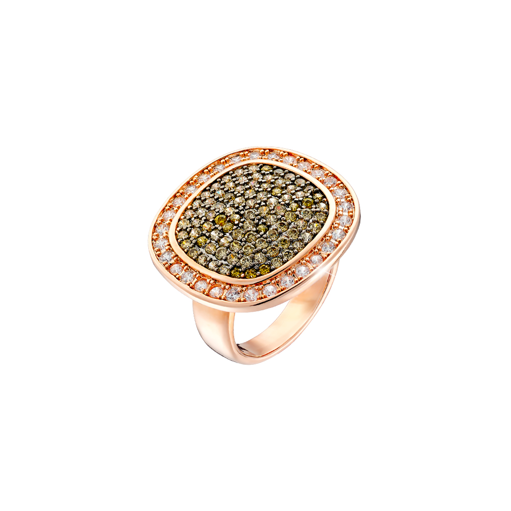 Inel statement placat cu aur roz de 18 K cu pietre cubic zirconia verzi Darling, 04X15-00331, Oxette Romania