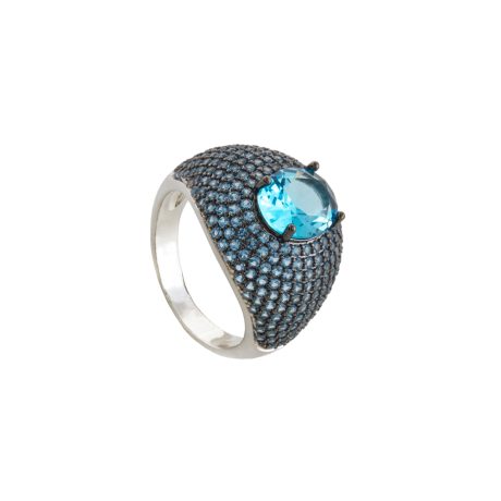 Inel statement placat cu rodiu si ruteniu decorat cu pietre zirconia albastre Kate, 04X15-00343, Oxette Romania