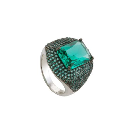 Inel statement placat cu rodiu si ruteniu decorat cu pietre cubic zirconia verzi Kate, 04X15-00344, Oxette Romania